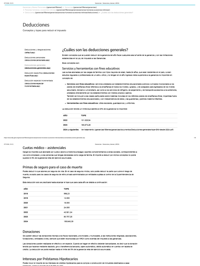 Deducciones Generales en Impuesto a las Ganancias | PDF | Impuesto ...