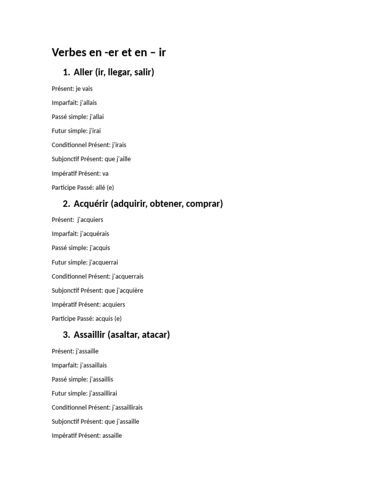 Conjugaison des verbes en -er et -ir | PDF | Grammaire | Relations ...