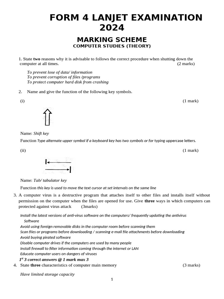 2024 Form 4 Computer Studies Exam Guide | PDF | Databases | Computer Virus