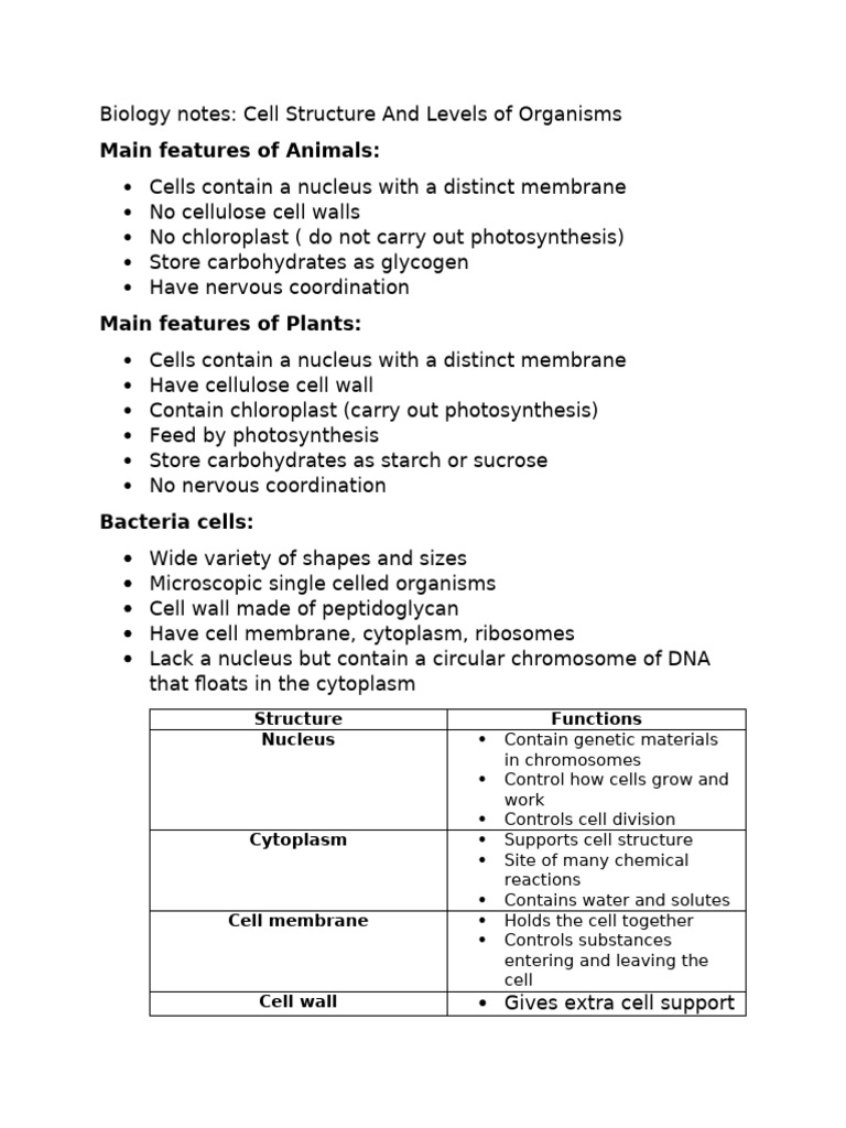 Cell Structure and Organism Levels Explained | PDF | Cell (Biology ...