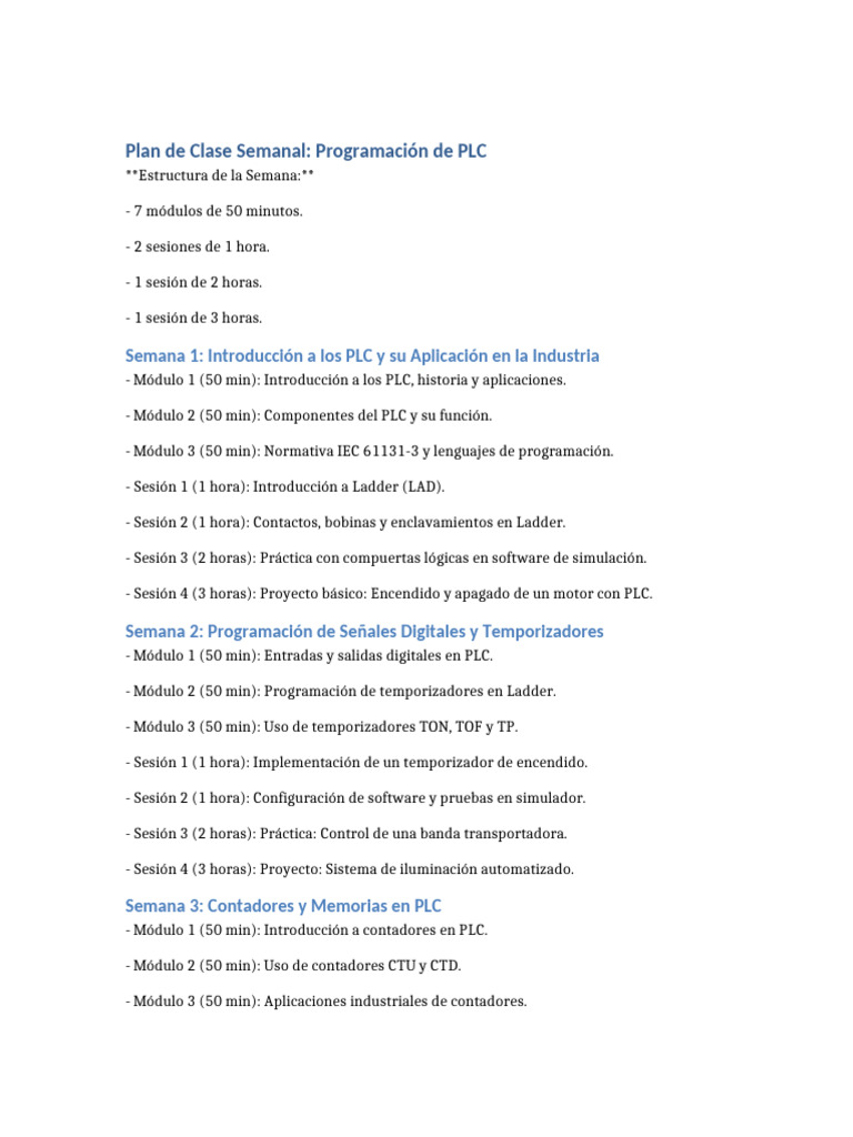 Plan de Clase: Programación de PLC | PDF