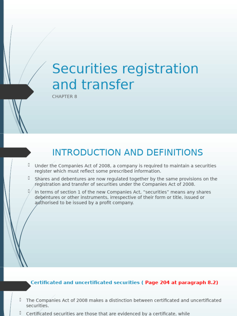 Securities Registration and Transfer Guide | PDF | Securities (Finance ...