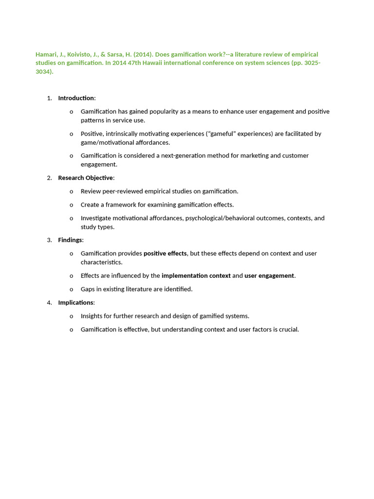 Gamification Effectiveness: A Literature Review | PDF