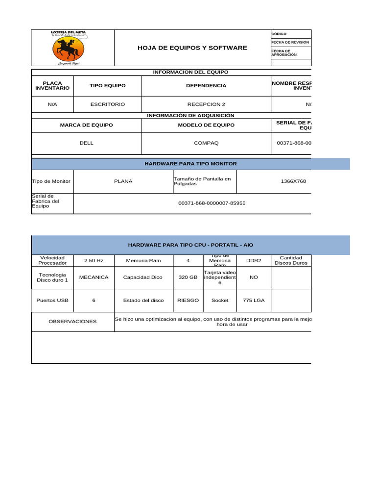Equipos y Software: Inventario Detallado | PDF | Hardware de la ...