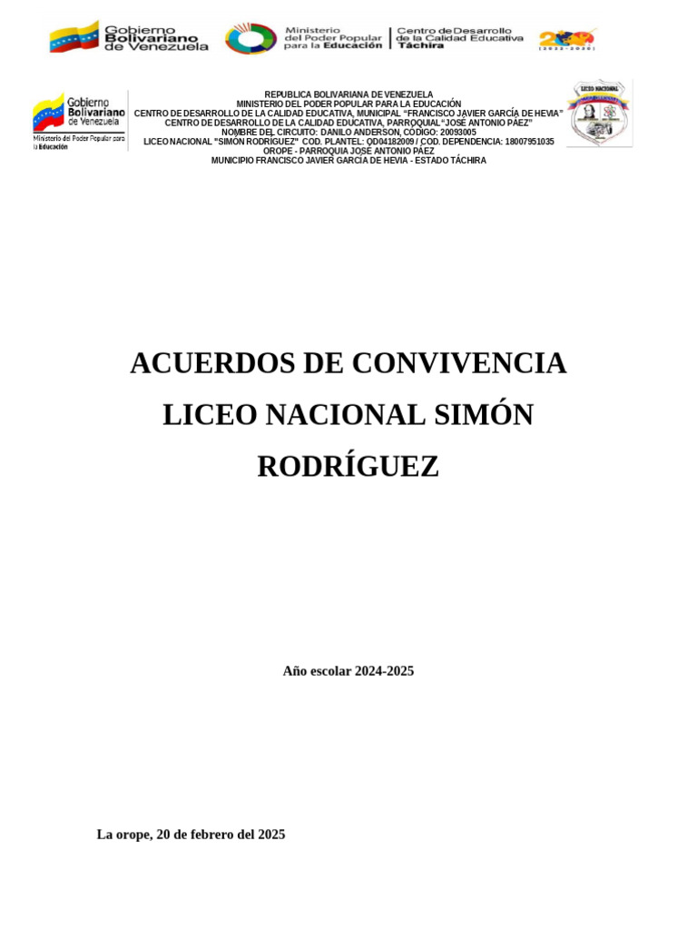 Acuerdos de Convivencia Escolar 2025 | PDF | Evaluación | Institución
