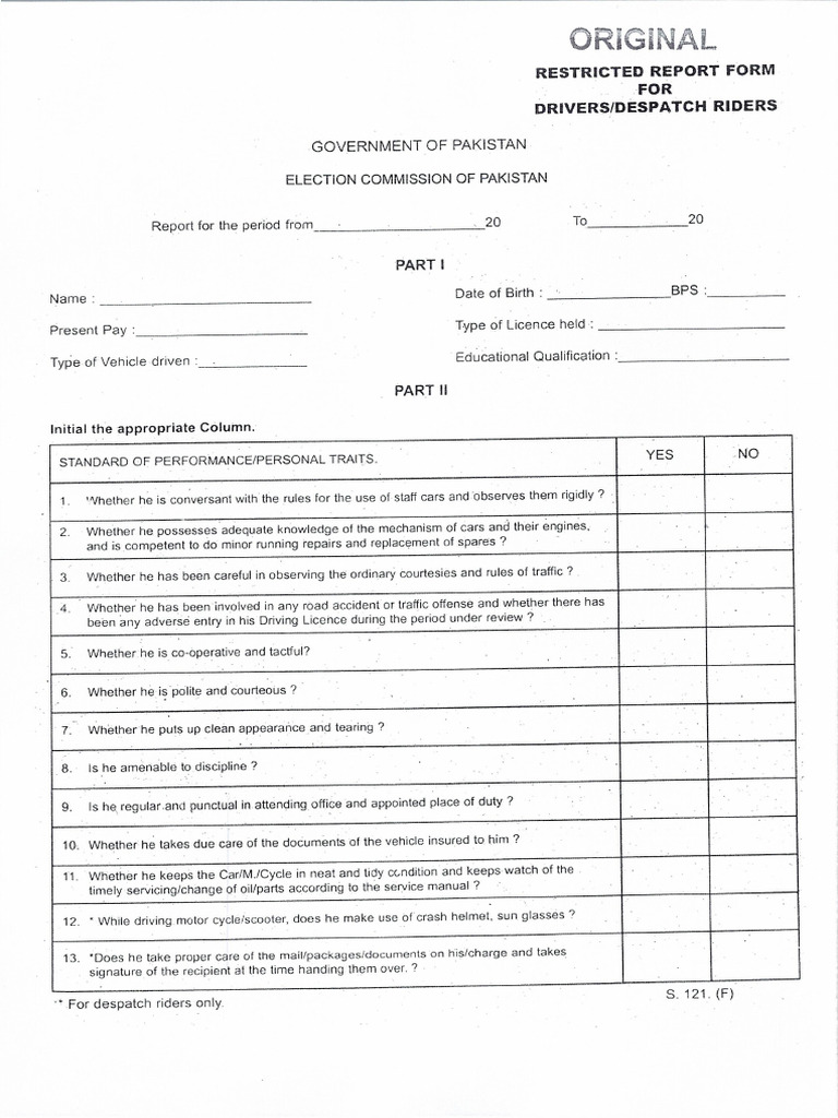 ACRs for Drivers and Despatch Riders | PDF