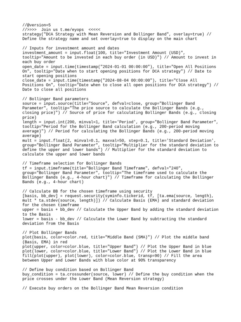 DCA Mean Reversion with Bollinger Bands | PDF | Computer Programming