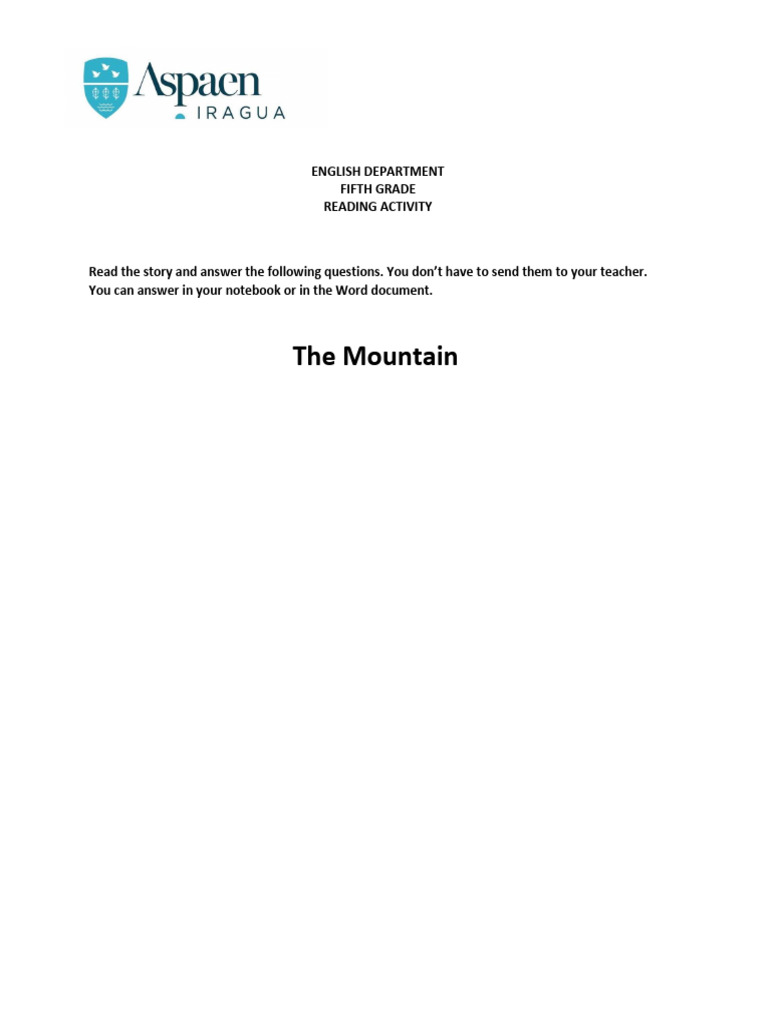Fifth Grade Reading Activity: The Mountain | PDF | Amnesia