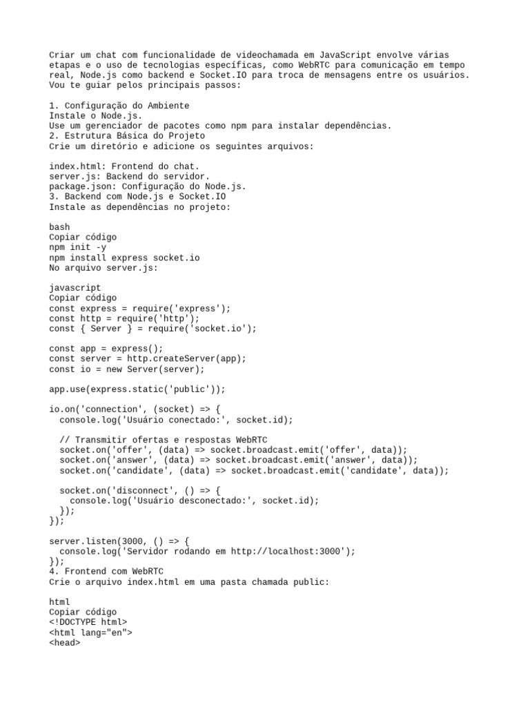 Chat com Videochamada em JavaScript | PDF | Script Java | Software de ...