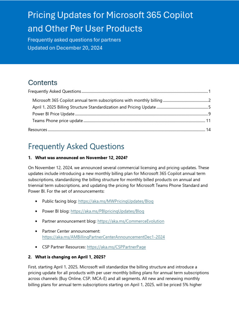 Copilot and Other Pricing Updates Partner FAQ | PDF | Subscription ...