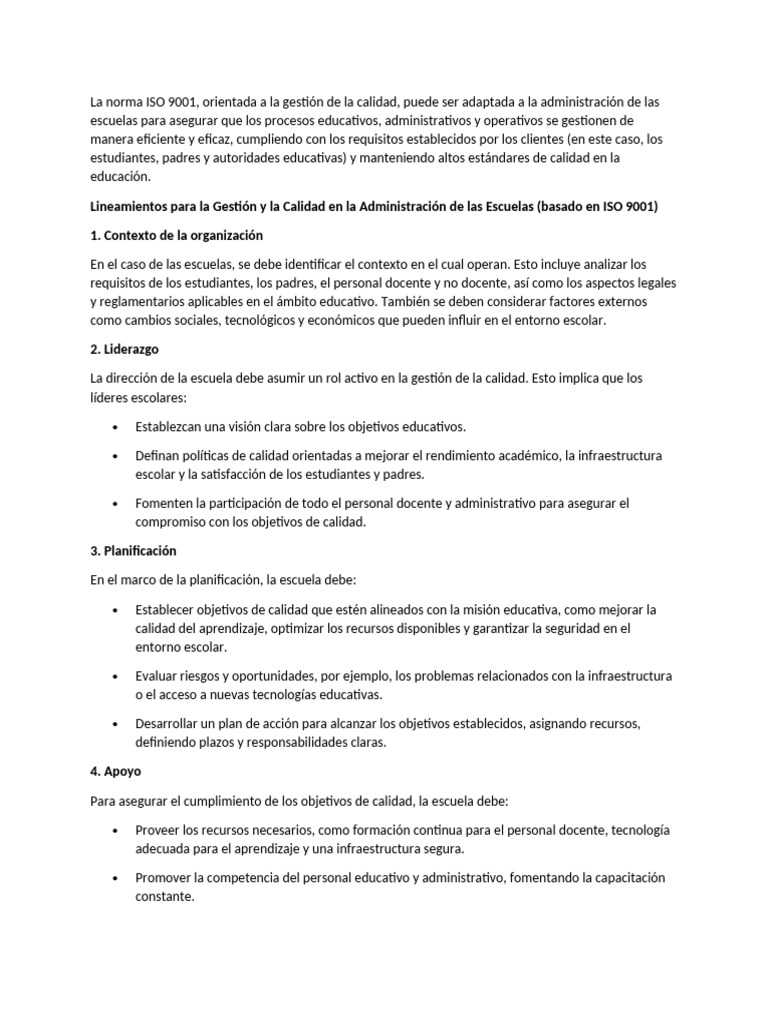 Gestión de Calidad en Escuelas ISO 9001 | PDF | Calidad (comercial ...