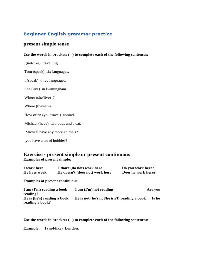 Beginner English Grammar Exercises | PDF | Adverb | English Language
