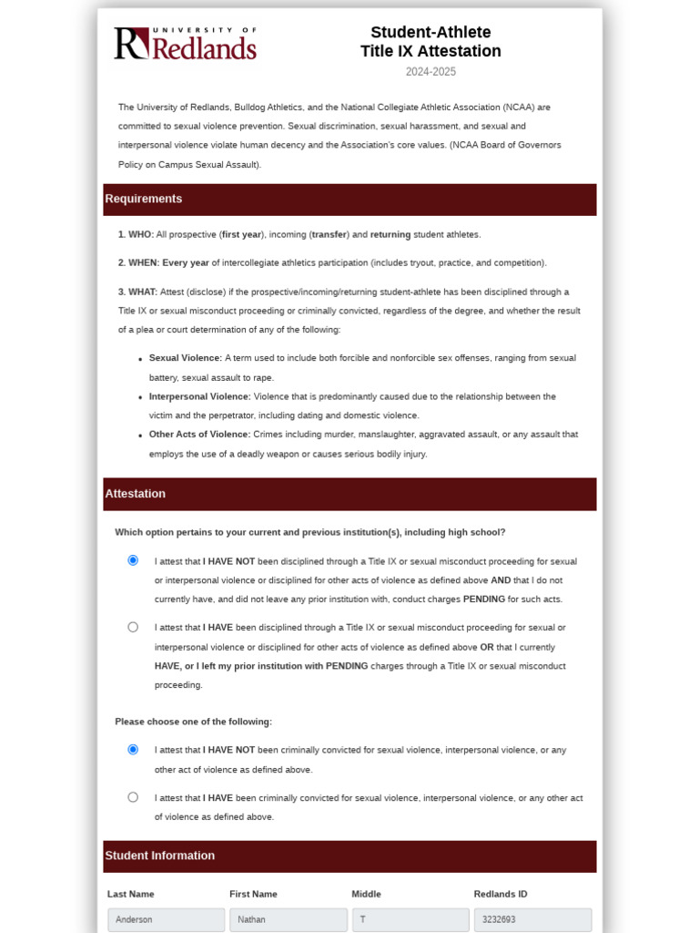 Student-Athlete Title IX Attestation - Draft | PDF | Assault | Title Ix