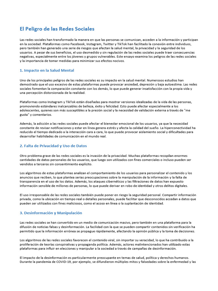 Peligros de las Redes Sociales: Salud y Seguridad | PDF | Acoso ...
