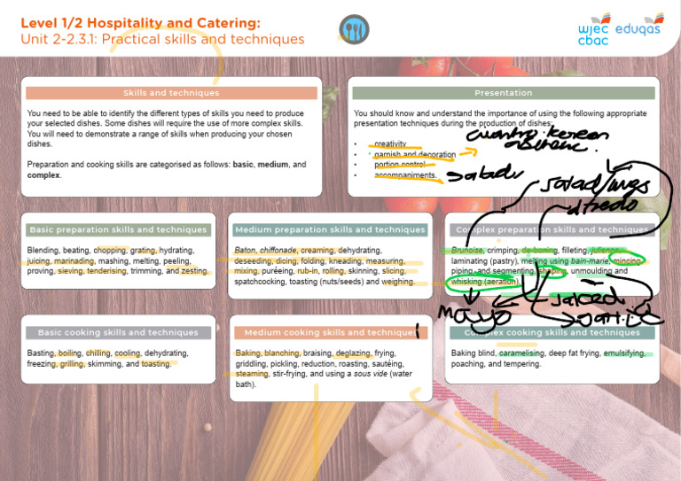 Complex Cooking Skills Overview | PDF | Cooking | Food And Drink