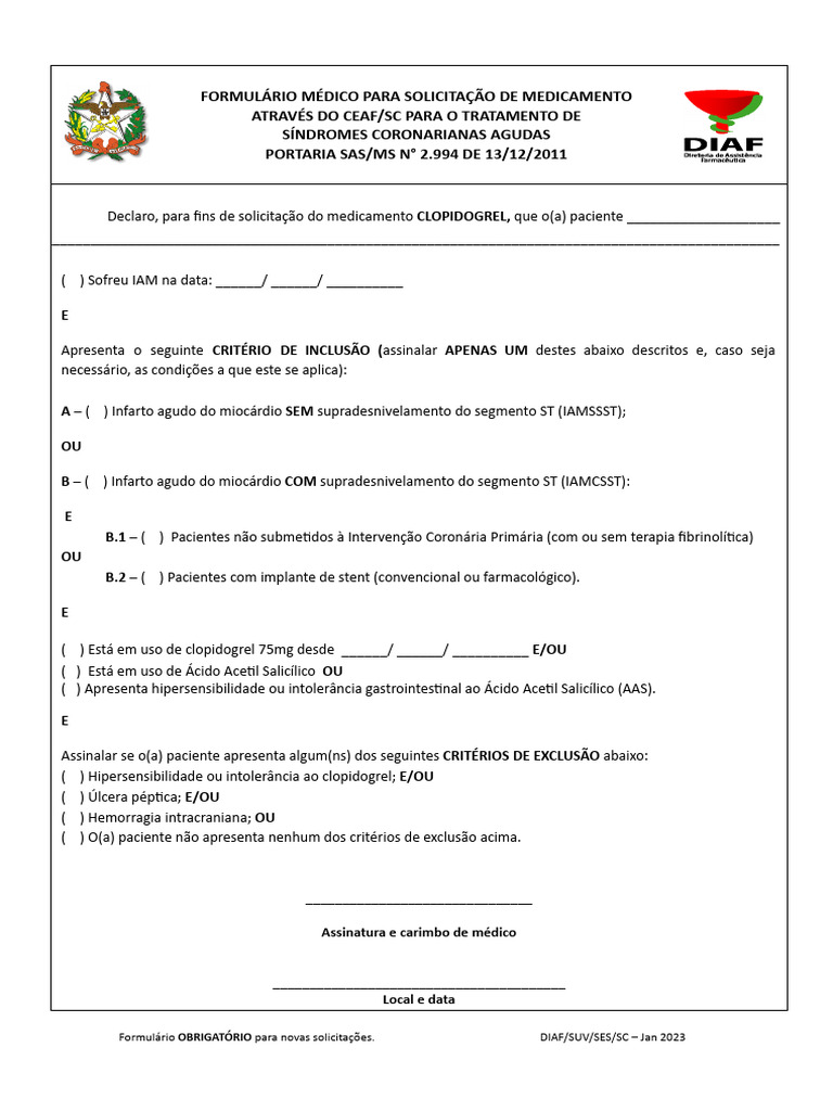 Formulário para Medicamento Clopidogrel | PDF