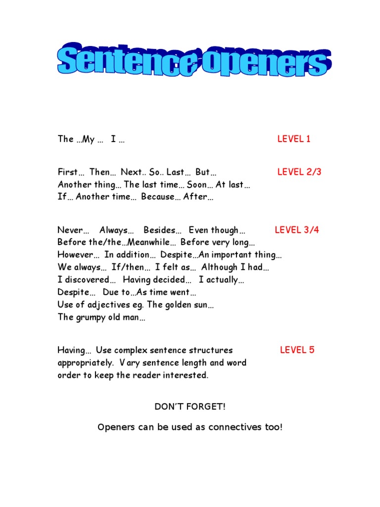 Sentence Openers PDF