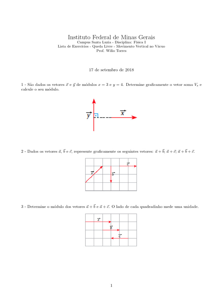 Exercícios de Física: Vetores e Movimento | PDF | Vetor euclidiano ...