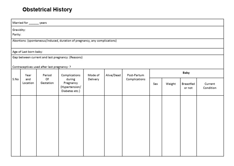 Comprehensive Obstetrical History Form | PDF