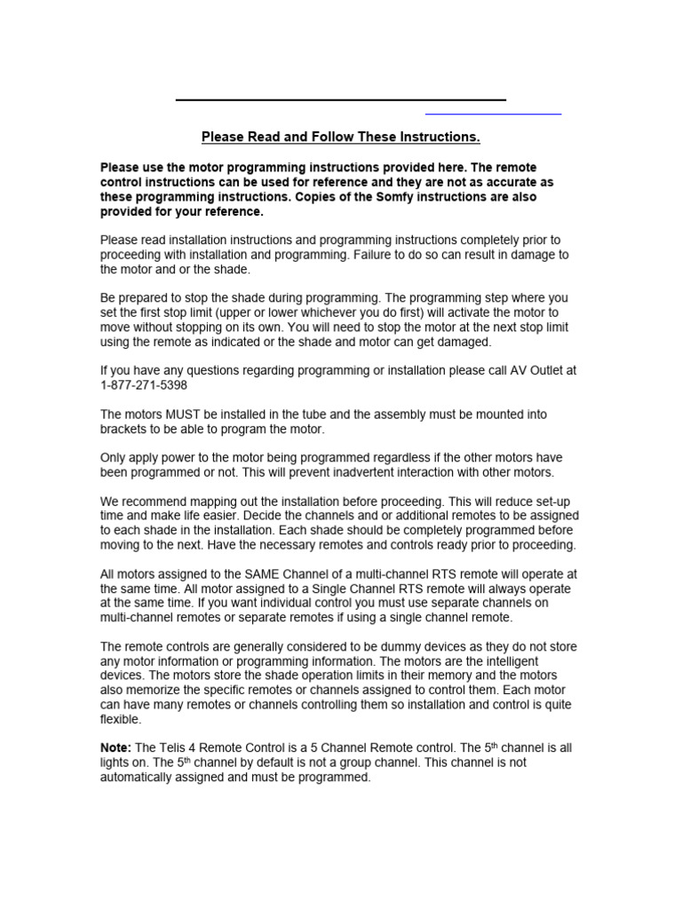 Somfy RTS Motor Programming Guide | PDF | Remote Control | Manufactured ...