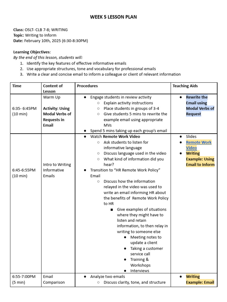 Lesson Plan - Week 5 | PDF | Employee Retention | Reading Comprehension