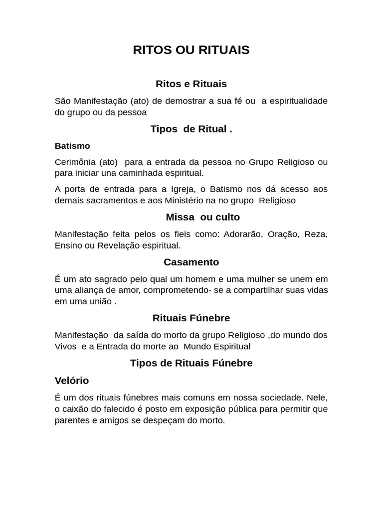 Tipos de Ritos e Rituais Religiosos | PDF