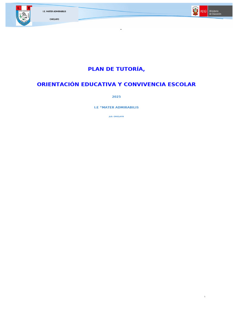 Plan de Tutoría y Convivencia Escolar 2025 | PDF