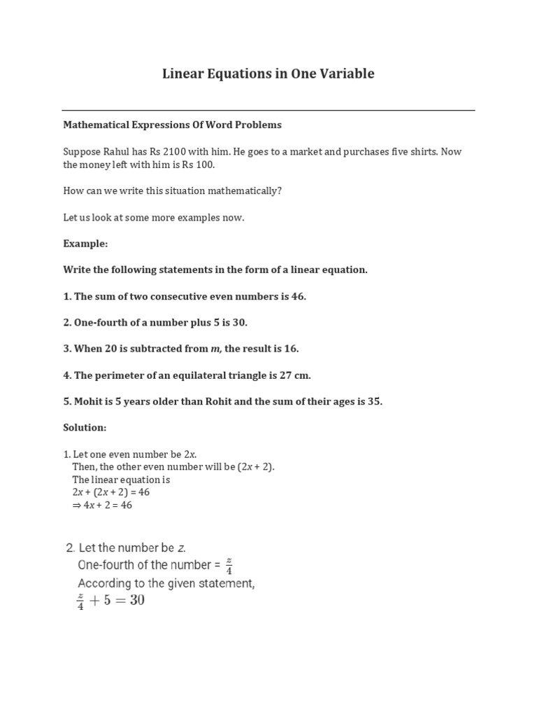 Applications of One-Variable Linear Equations | PDF | Equations | Length