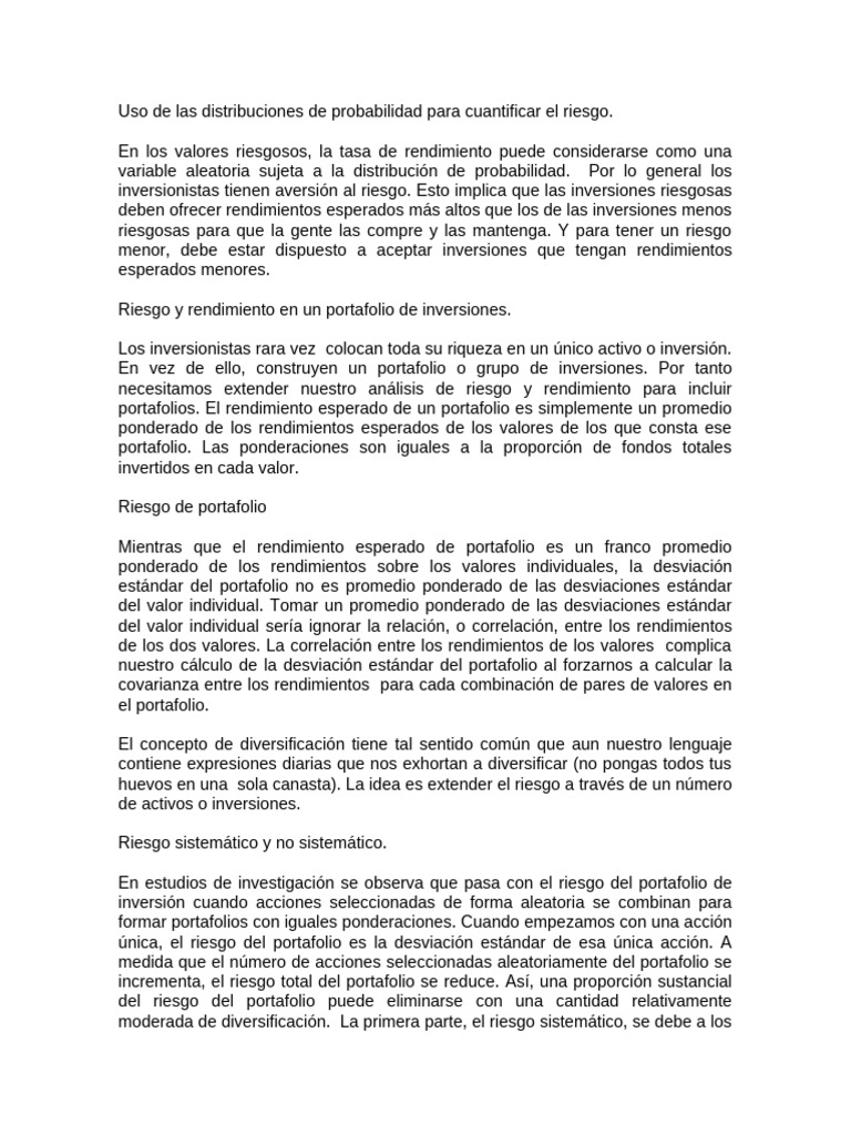 Riesgo y rendimiento en inversiones financieras | PDF | Portafolio ...