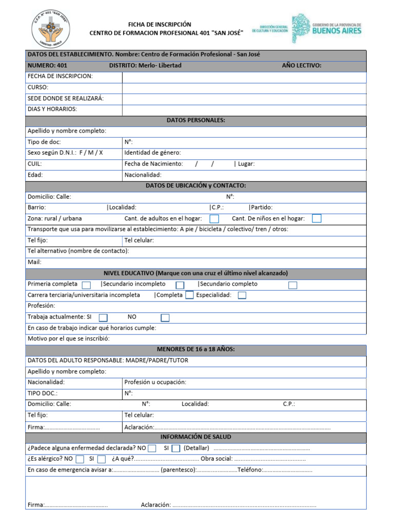 Ficha de Inscripción 2025 - San José | PDF
