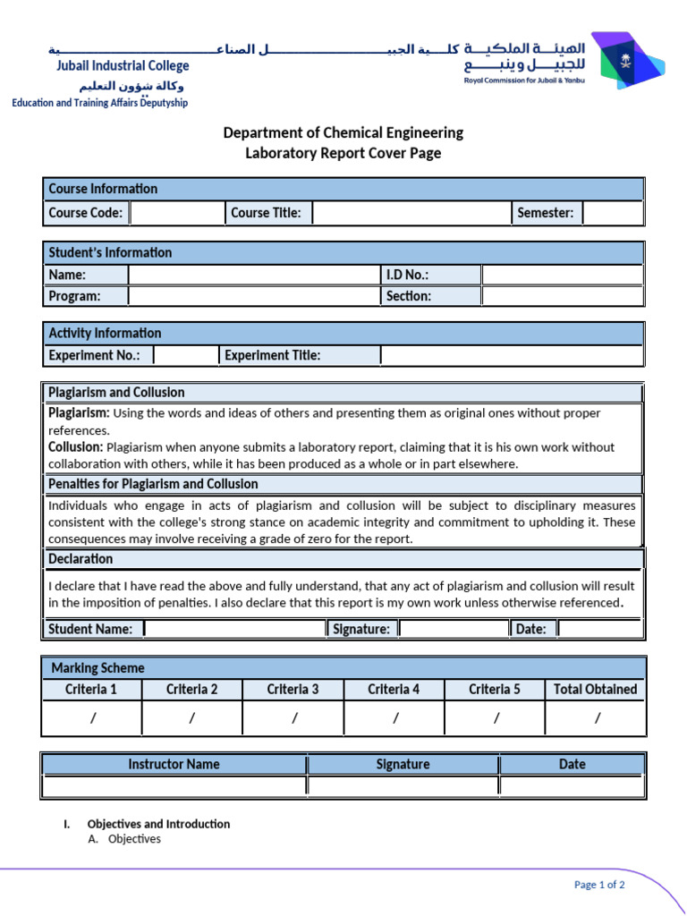 Chemical Engineering Lab Report Guidelines | PDF | Experiment | Plagiarism