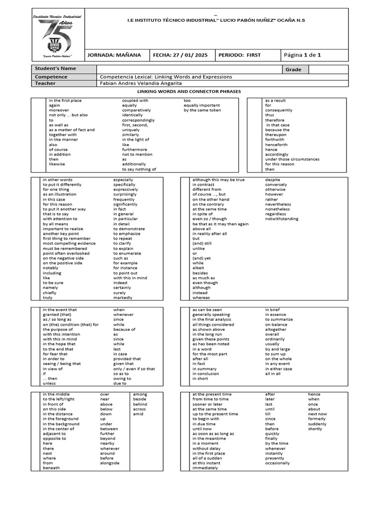 Linking Words and Connector Phrases | PDF | Mind