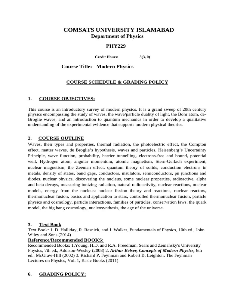 Modern Physics Course Overview | PDF | Physics | Atoms