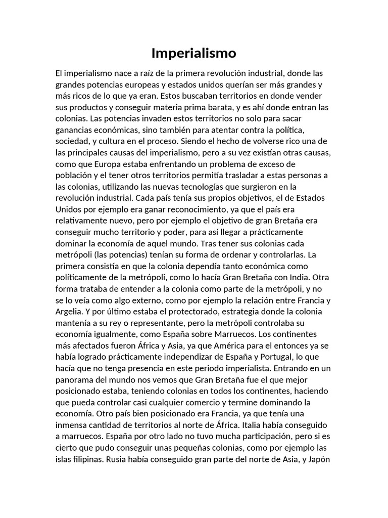 Causas y Consecuencias del Imperialismo | PDF | Colonialismo ...