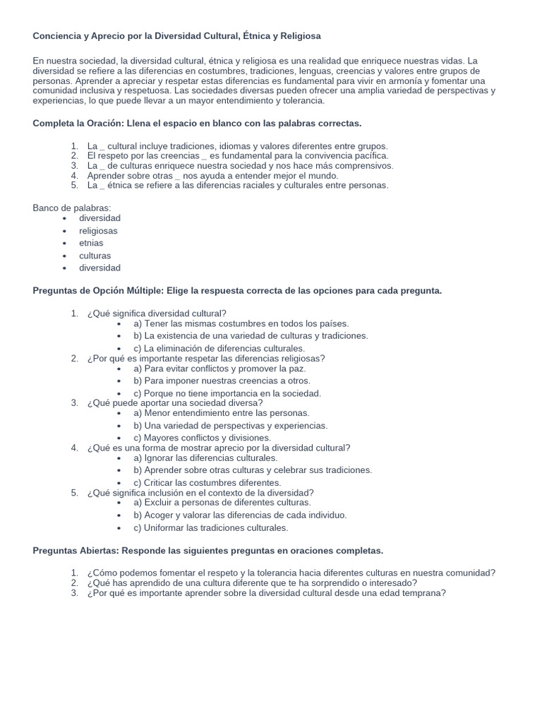 Apreciación de la Diversidad Cultural y Étnica | PDF | Sociedad ...