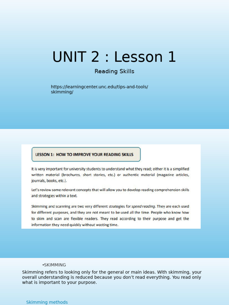 Skimming and Scanning Reading Techniques | PDF | Speed Reading ...