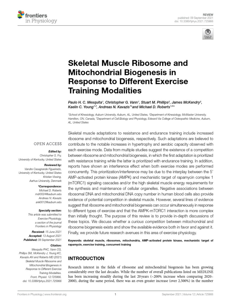 Skeletal Muscle Ribosome and Mitochondrial Biogenesis in Response To ...