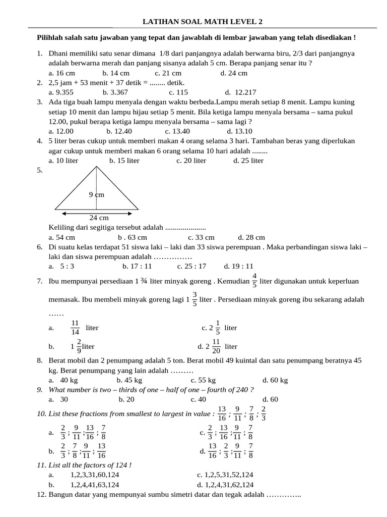 Soal Latihan Matematika Level 2 | PDF