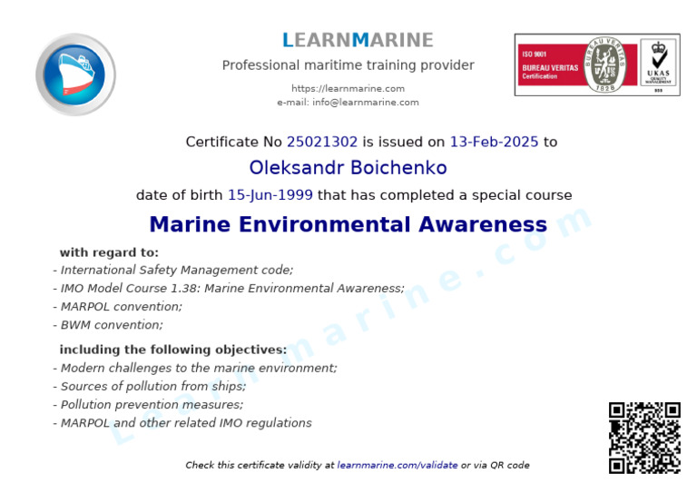 Boichenko Marine Environmental Awareness 13feb2025 | PDF