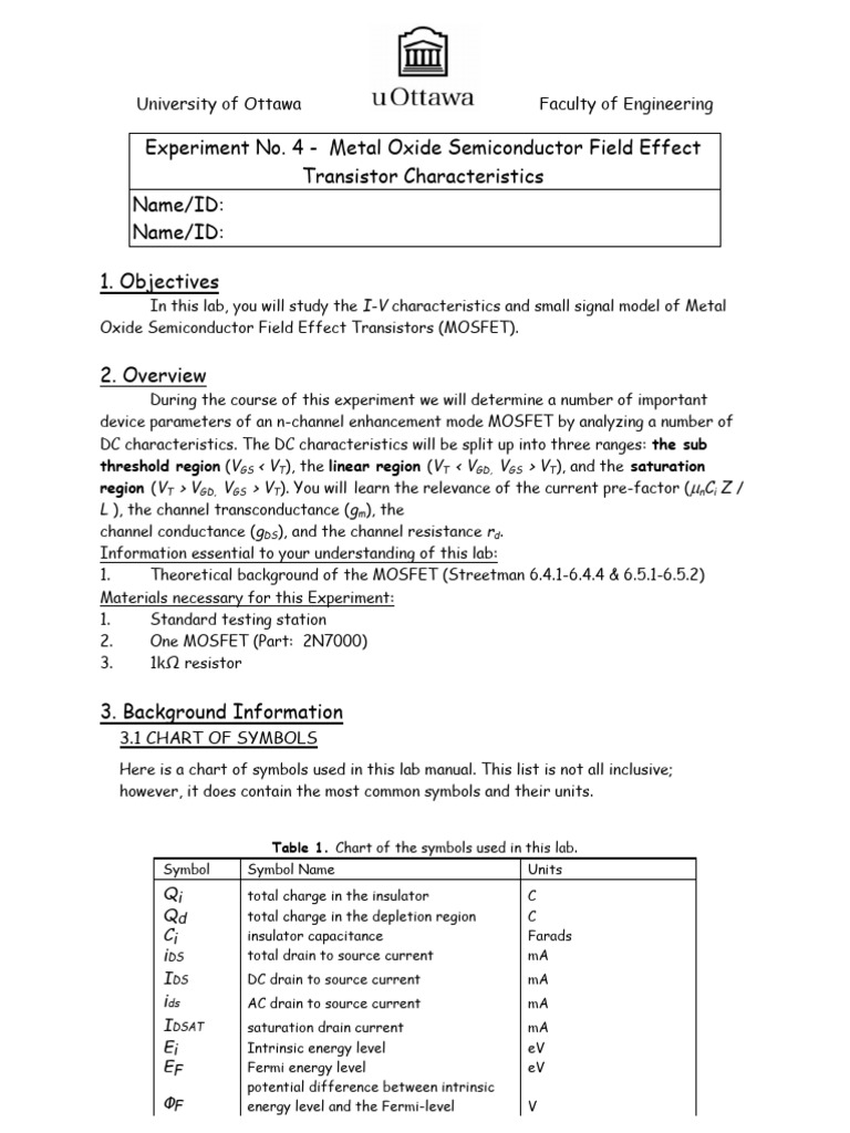 MOSFET Characteristics Lab Guide | PDF | Mosfet | Field Effect Transistor