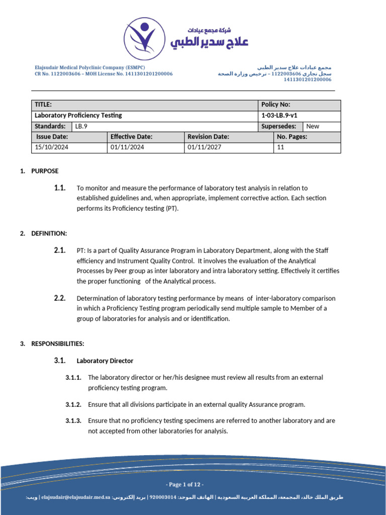 Laboratory Proficiency Testing Policy | PDF | Outlier | Personal ...
