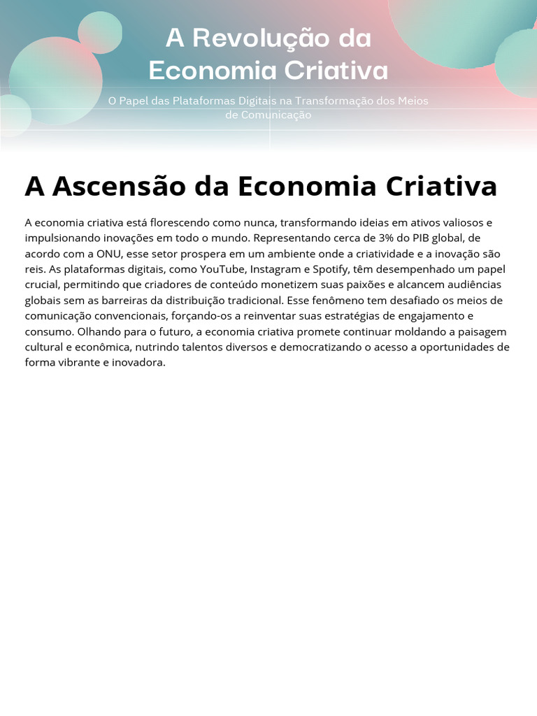 Economia Criativa e Plataformas Digitais | PDF