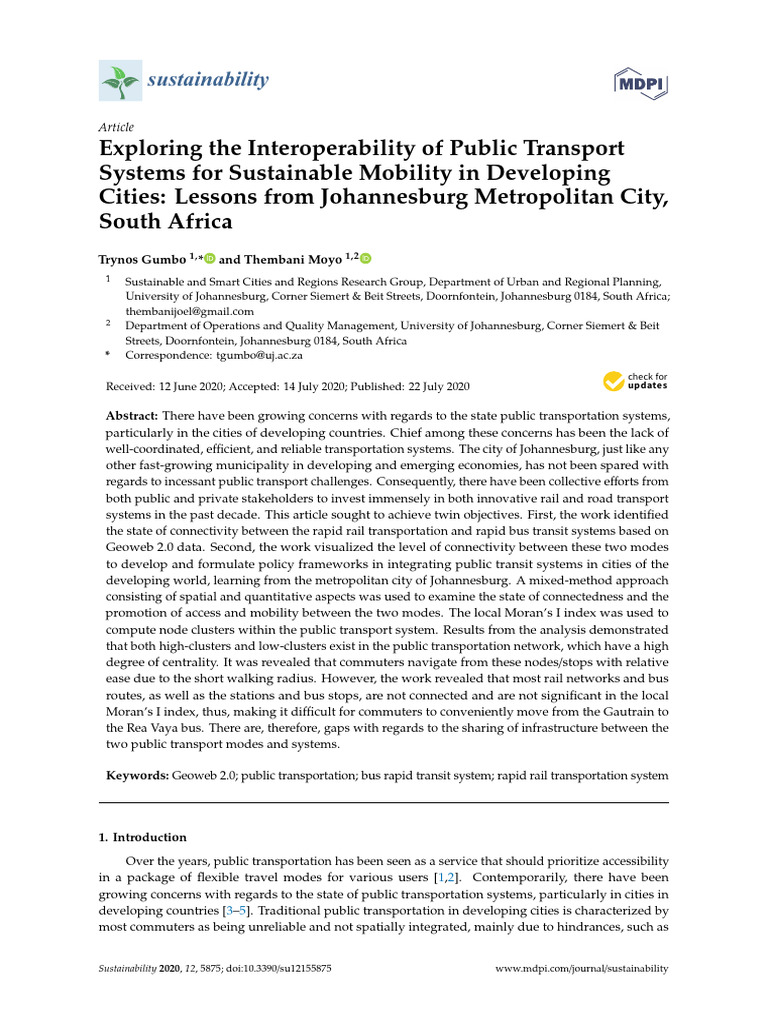 Public Transport Interoperability in Johannesburg | PDF | Public ...