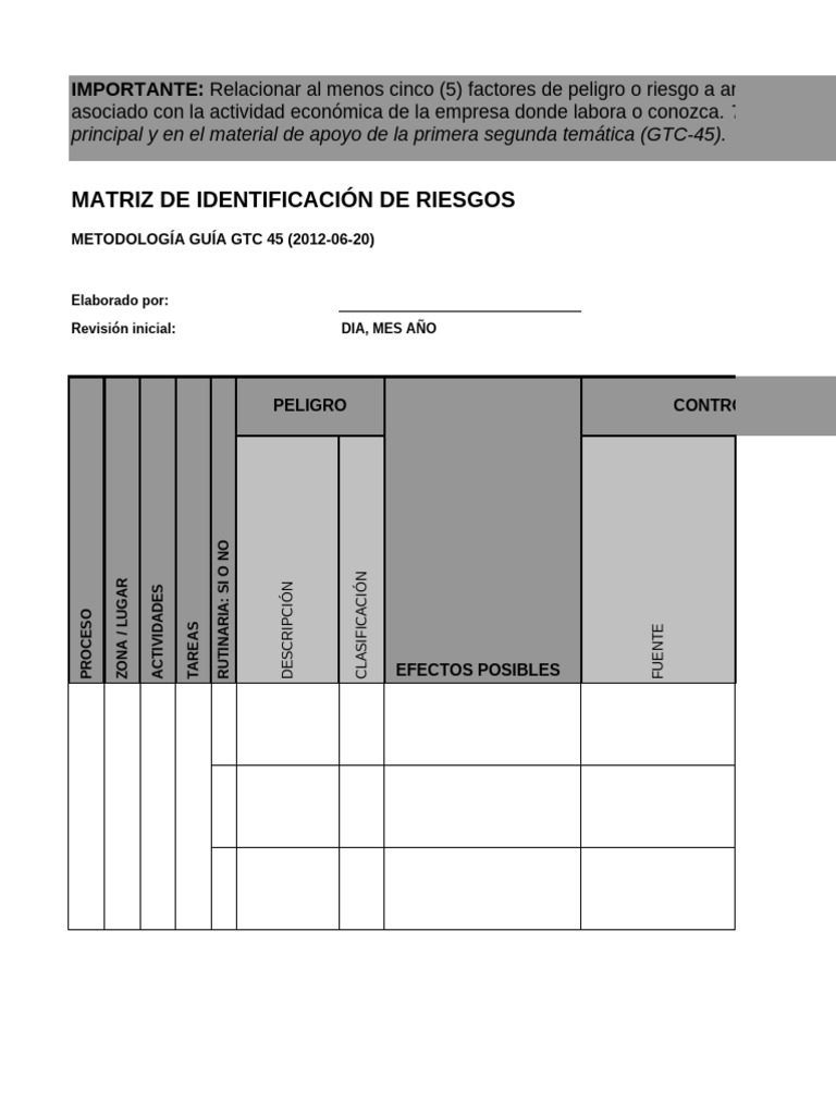 Matriz de Riesgos GTC 45: Identificación y Control | PDF | Riesgo ...