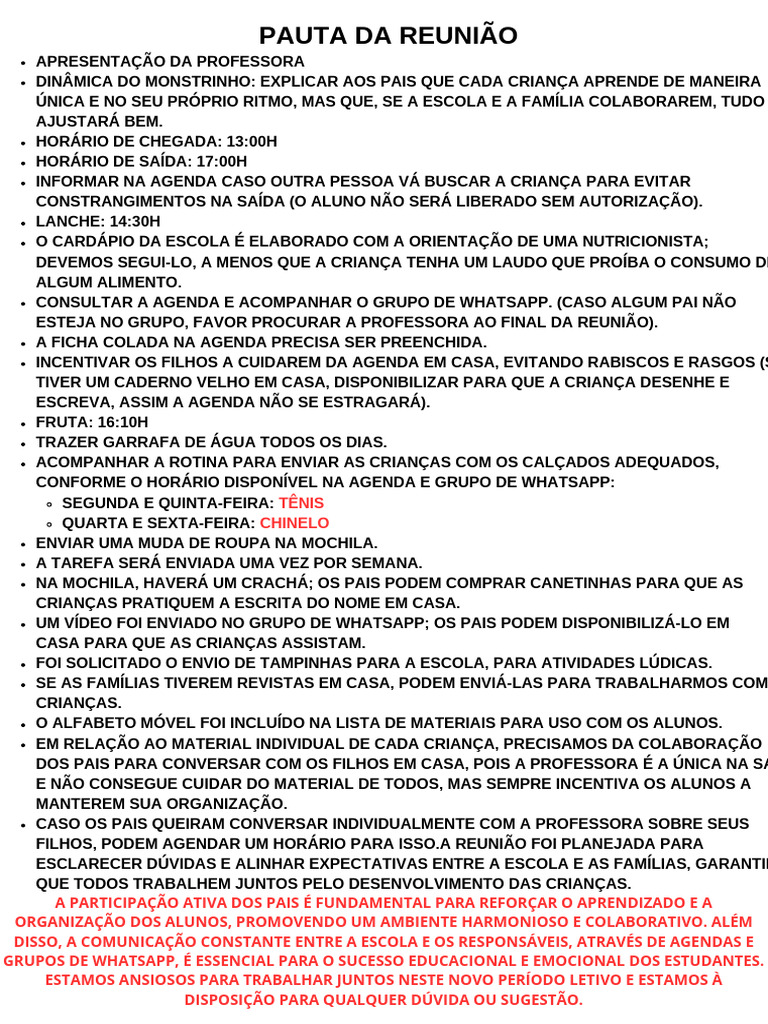 Escreva Uma Pauta de Reunião para Crianças de 4 Anos - 20250311 ...