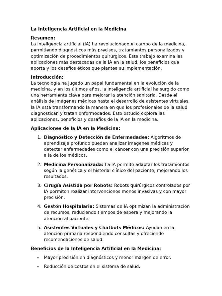 IA en Medicina: Aplicaciones y Ética | PDF | Inteligencia artificial ...