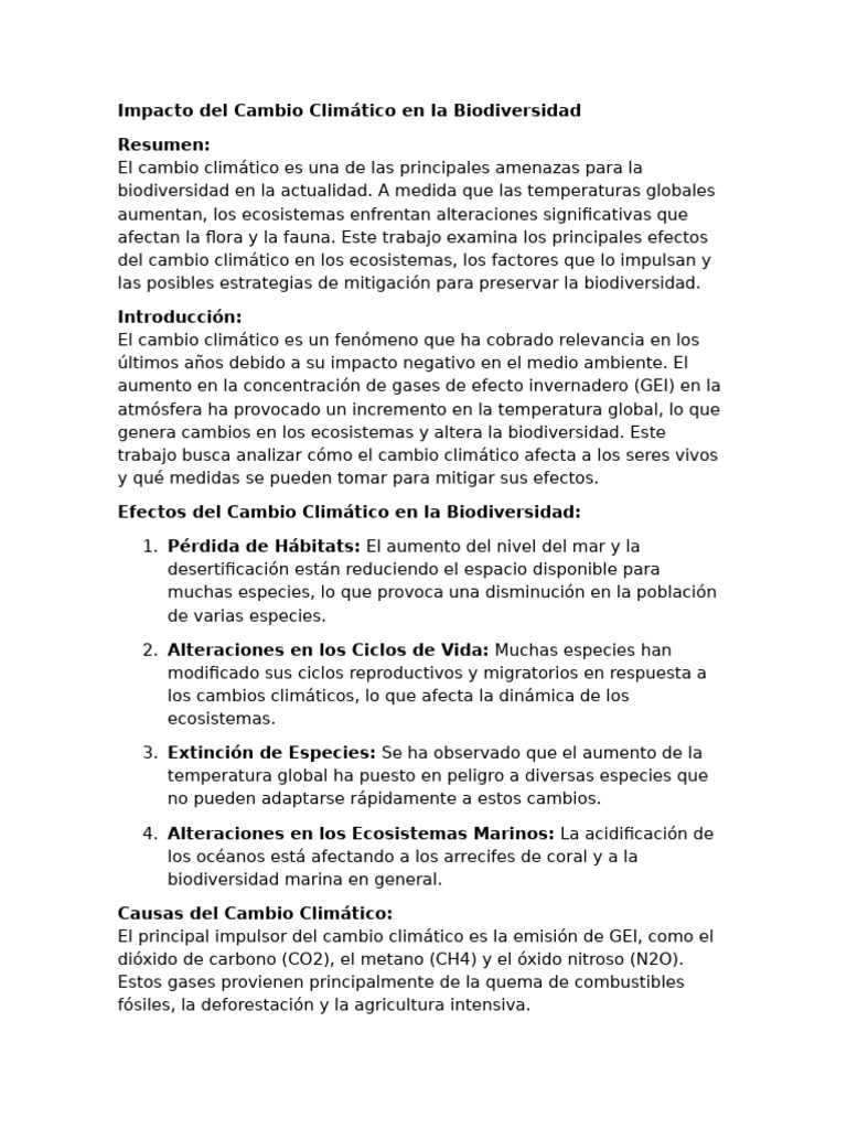 Impacto del Cambio Climático en Biodiversidad | PDF | Mitigación del ...