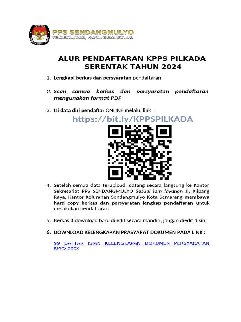 Pendaftaran KPPS Pilkada 2024 Semarang | PDF