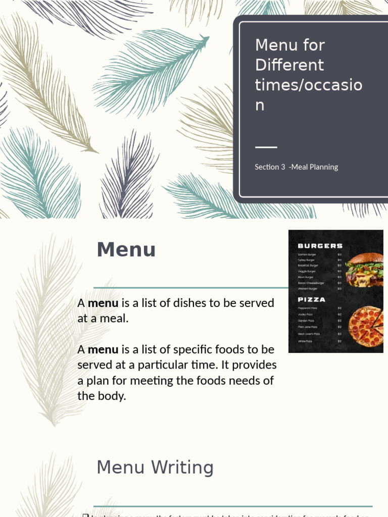 Comprehensive Meal Planning Guide | PDF | Menu | Hors D'oeuvre