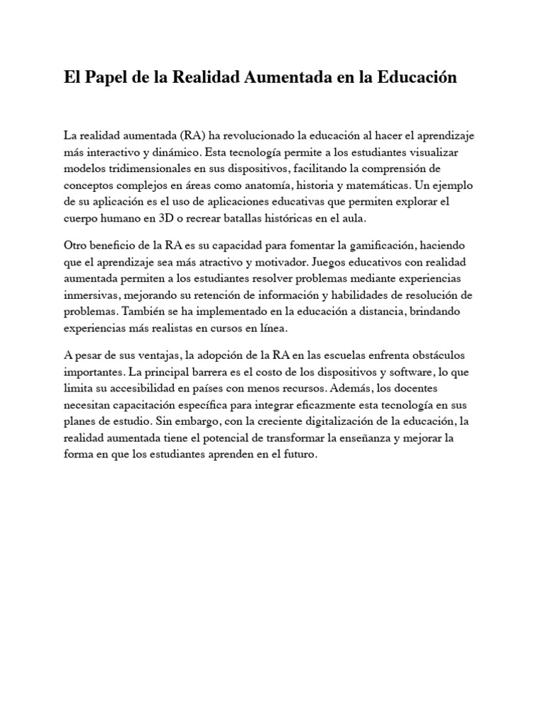 Realidad Aumentada en Educación: Innovación y Retos | PDF
